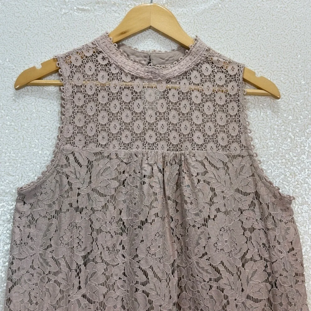 Xhilaration Lace Sleeveless Dress XL Taupe Blush Floral Crochet Mock Neck Boho